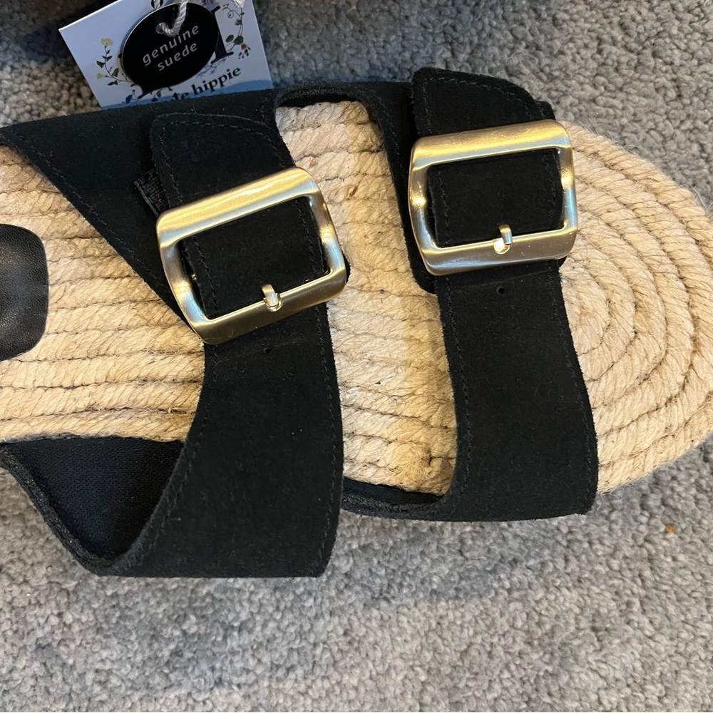 Haute Hippie Black Sandals with Gold Buckles NWT - Picture 7 of 13